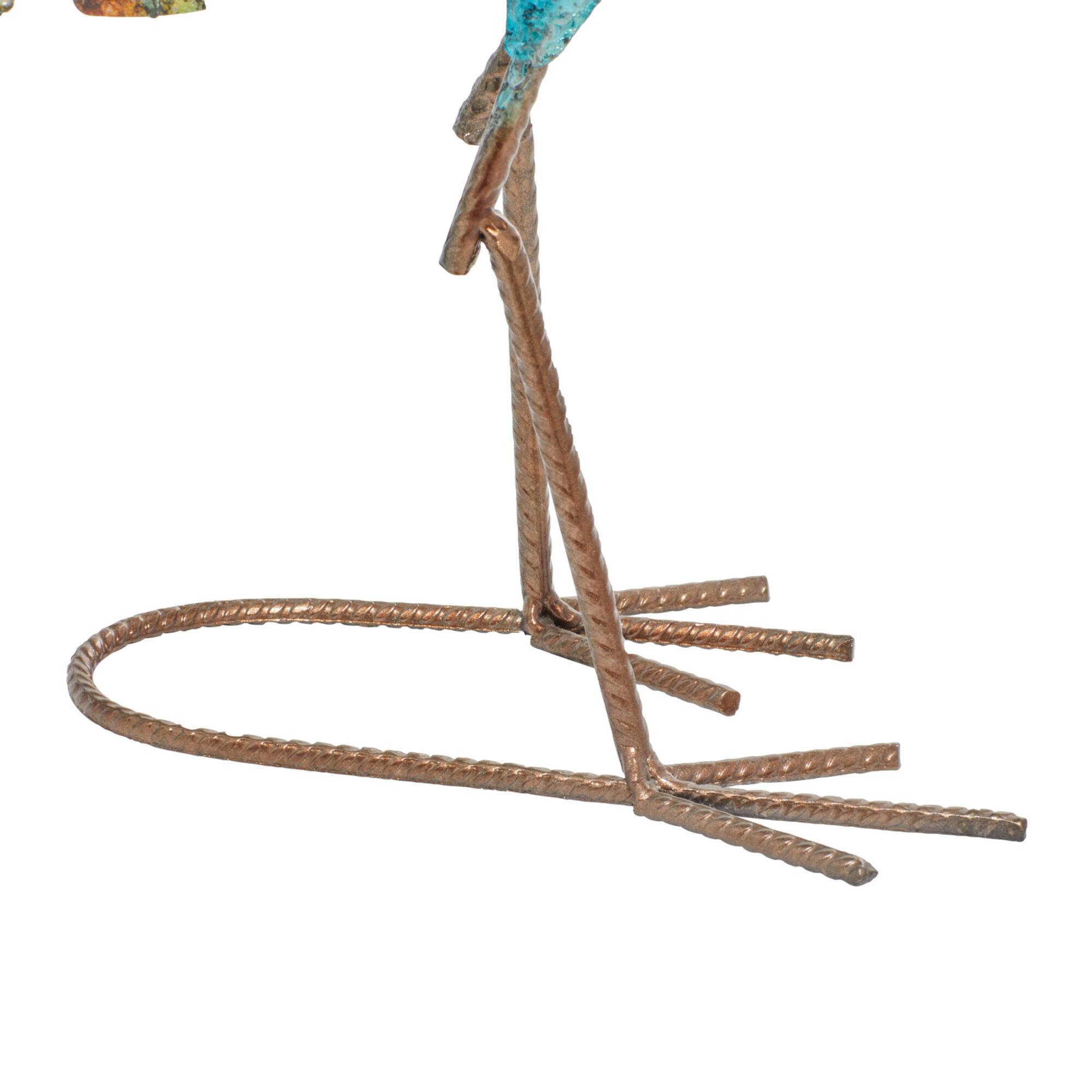 20" Turquoise Iron Eclectic Bird Garden Sculpture